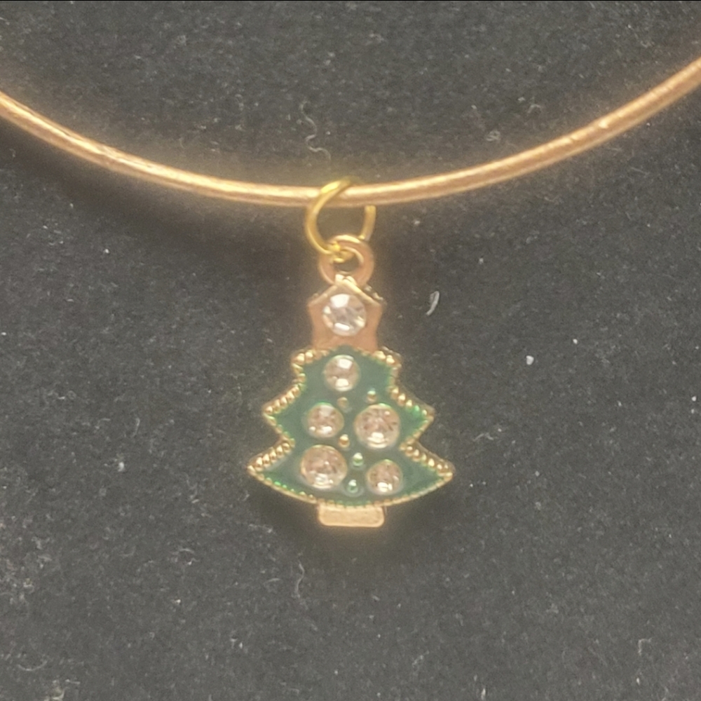 Brown Cord and Green Christmas Tree Necklace